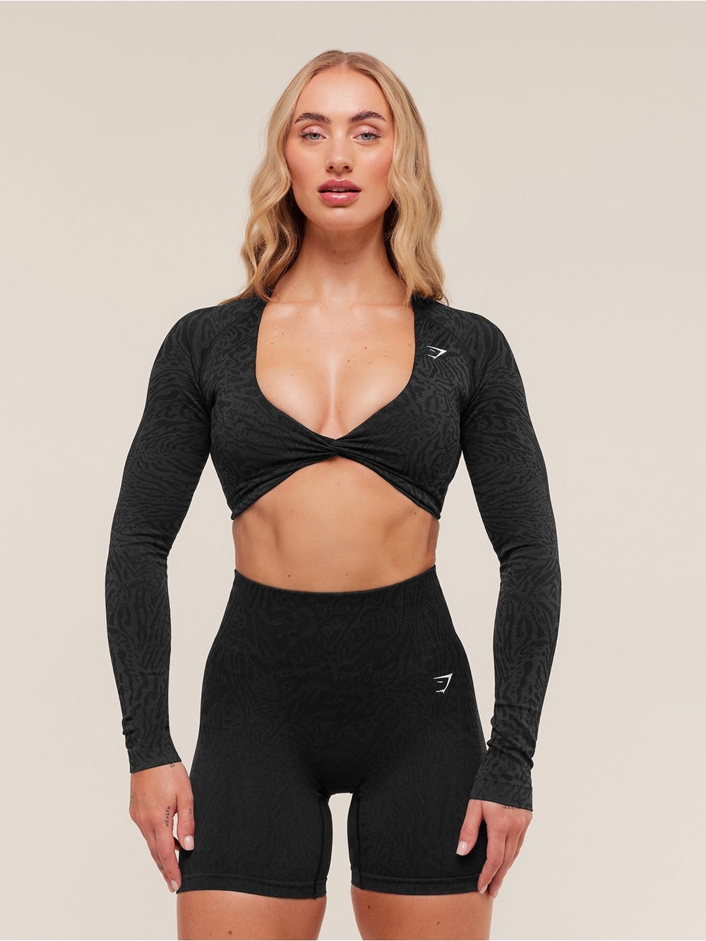 Gymshark ADAPT ANIMAL LONG SLEEVE CROP TOP Size Large